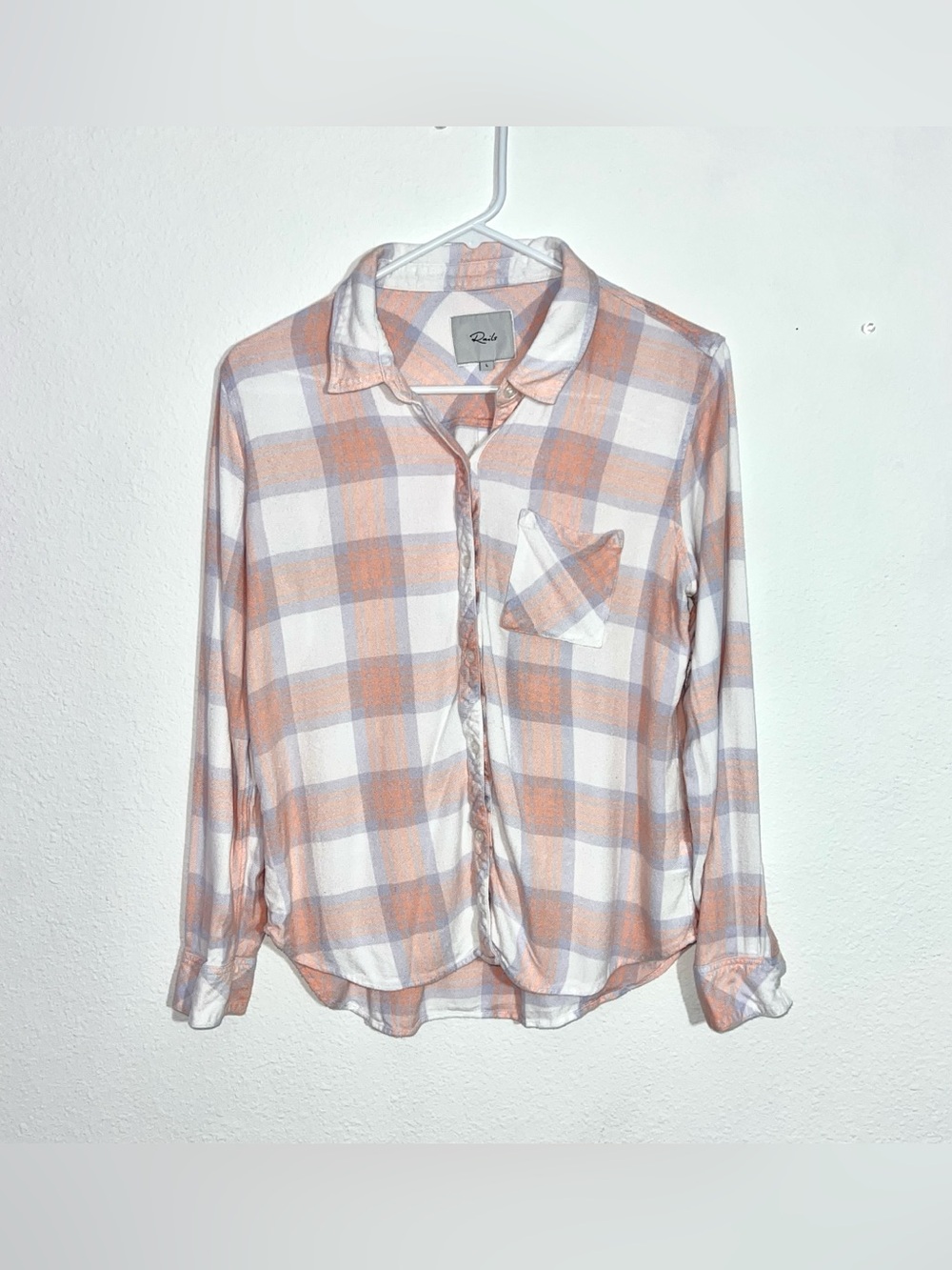 Rails Hunter Pink White Plaid Hunter Button Down Shirt Large Ultra Soft Rayon